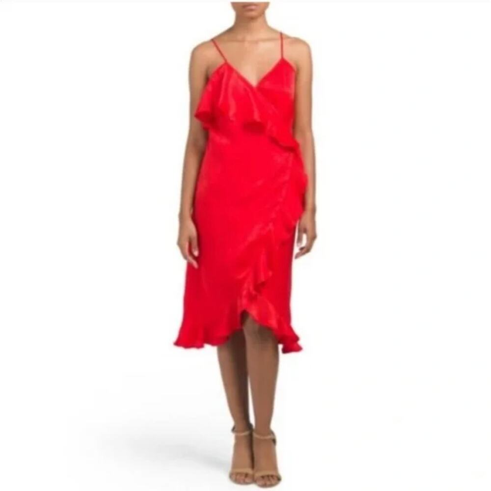 Donna Mizani Red Ruffle Wrap Dress XS Cocktail Party Date Night